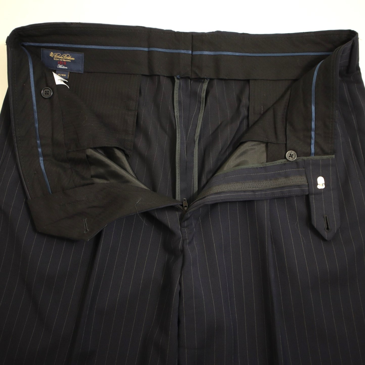 Brooks Brothers 1818 Madison X Estrato 2 Piece Suit 42L Navy Pinstripe Makers