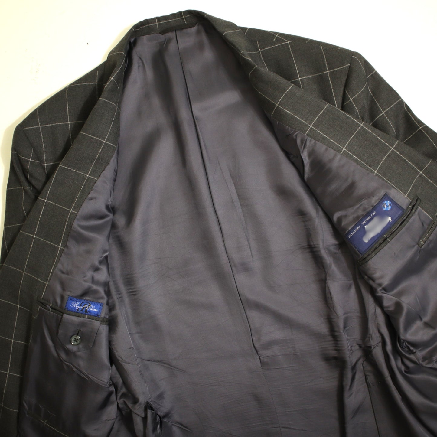 Bespoke Tom James X Holland Sherry 2 Piece Suit 40L Charcoal Windowpane Functional Cuffs Dual Vent