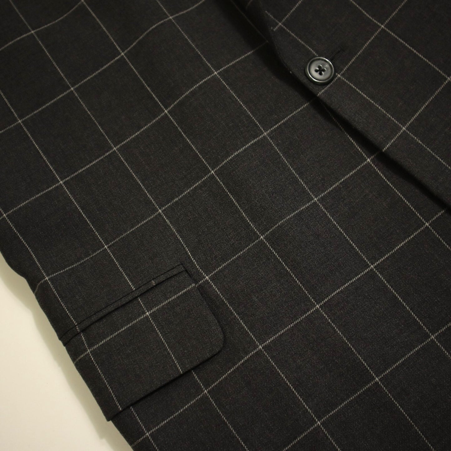 Bespoke Tom James X Holland Sherry 2 Piece Suit 40L Charcoal Windowpane Functional Cuffs Dual Vent
