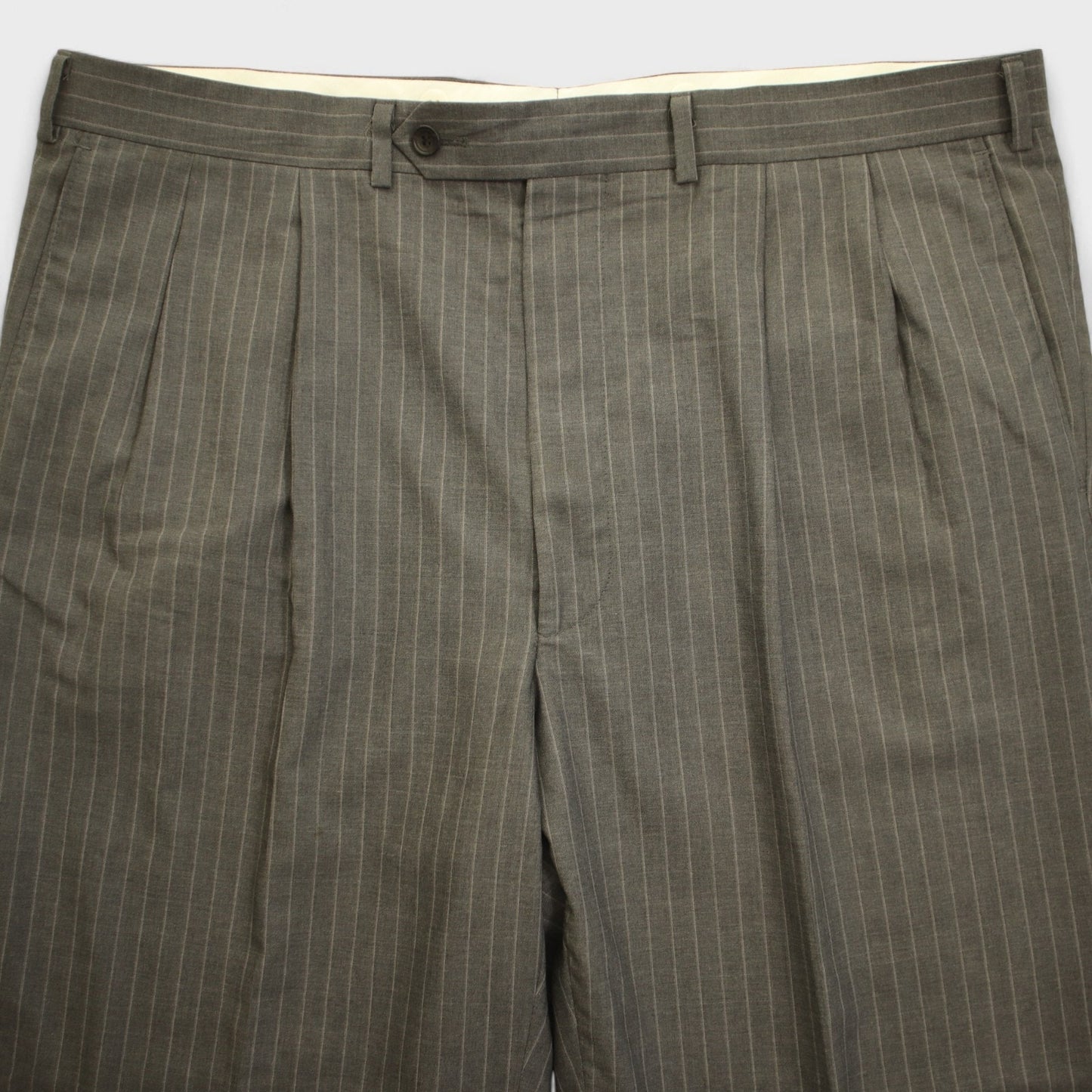 Samuelsohn Collection 2 Piece Suit 46R Gray Stripe Wool Dual Vent Surgeon Cuff