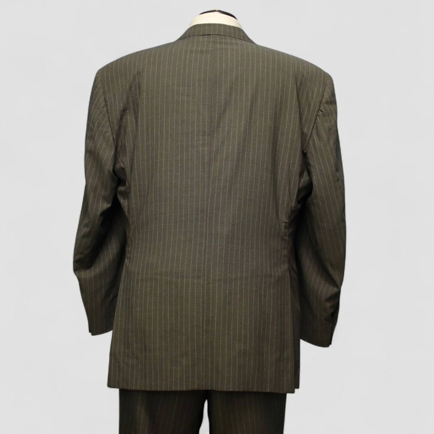 Samuelsohn Collection 2 Piece Suit 46R Gray Stripe Wool Dual Vent Surgeon Cuff Back