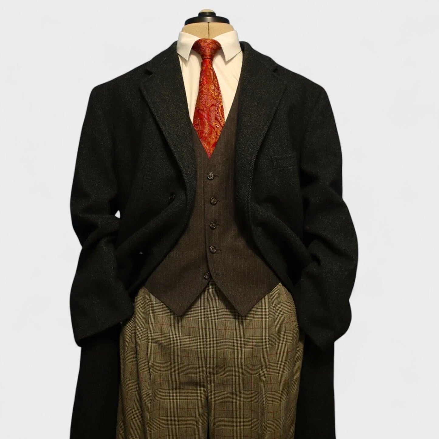 Vintage Brooks Brothers Makers Overcoat 44 XL Gray Heavy Tweed Herringbone USA