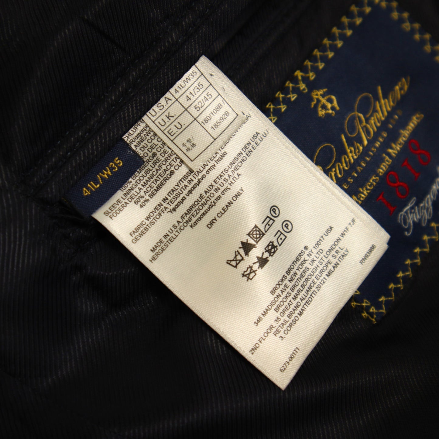 Brooks Brothers Fitzgerald X Estrato 2 Piece Suit 41L Navy Makers Wool 2 Button