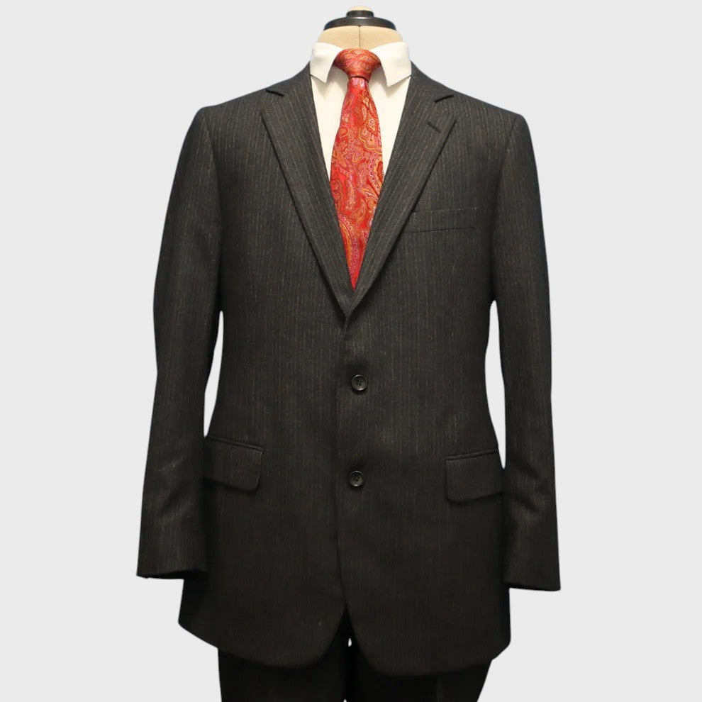 Brooks Brothers 1818 Fitzgerald 2 Piece Suit 43L Charcoal Flannel Wool Italy VBC