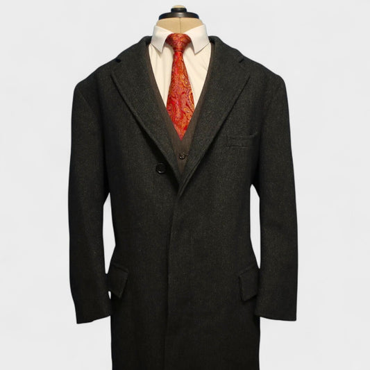 Vintage Brooks Brothers Makers Overcoat 44 XL Gray Heavy Tweed Herringbone USA