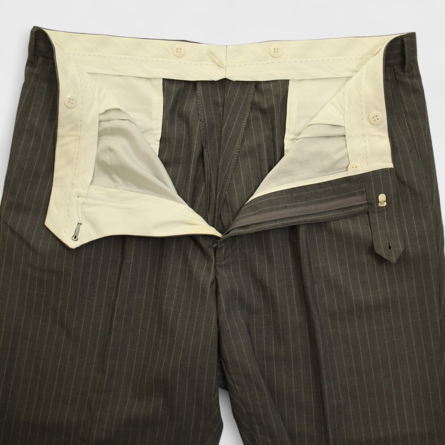Samuelsohn Collection 2 Piece Suit 46R Gray Stripe Wool Dual Vent Surgeon Cuff