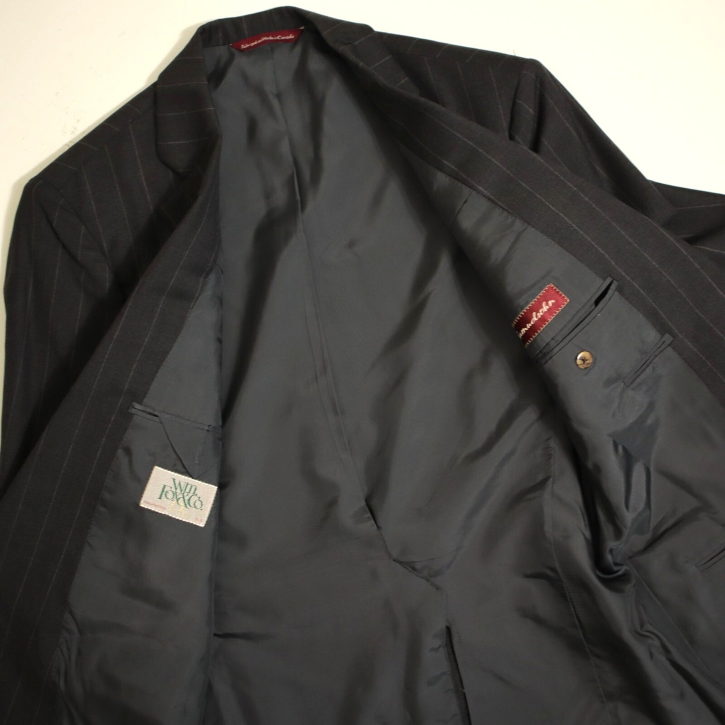 Samuelsohn 2 Piece Suit 41R Charcoal Gray Pin Super 110s Full Canvas Wool Italy