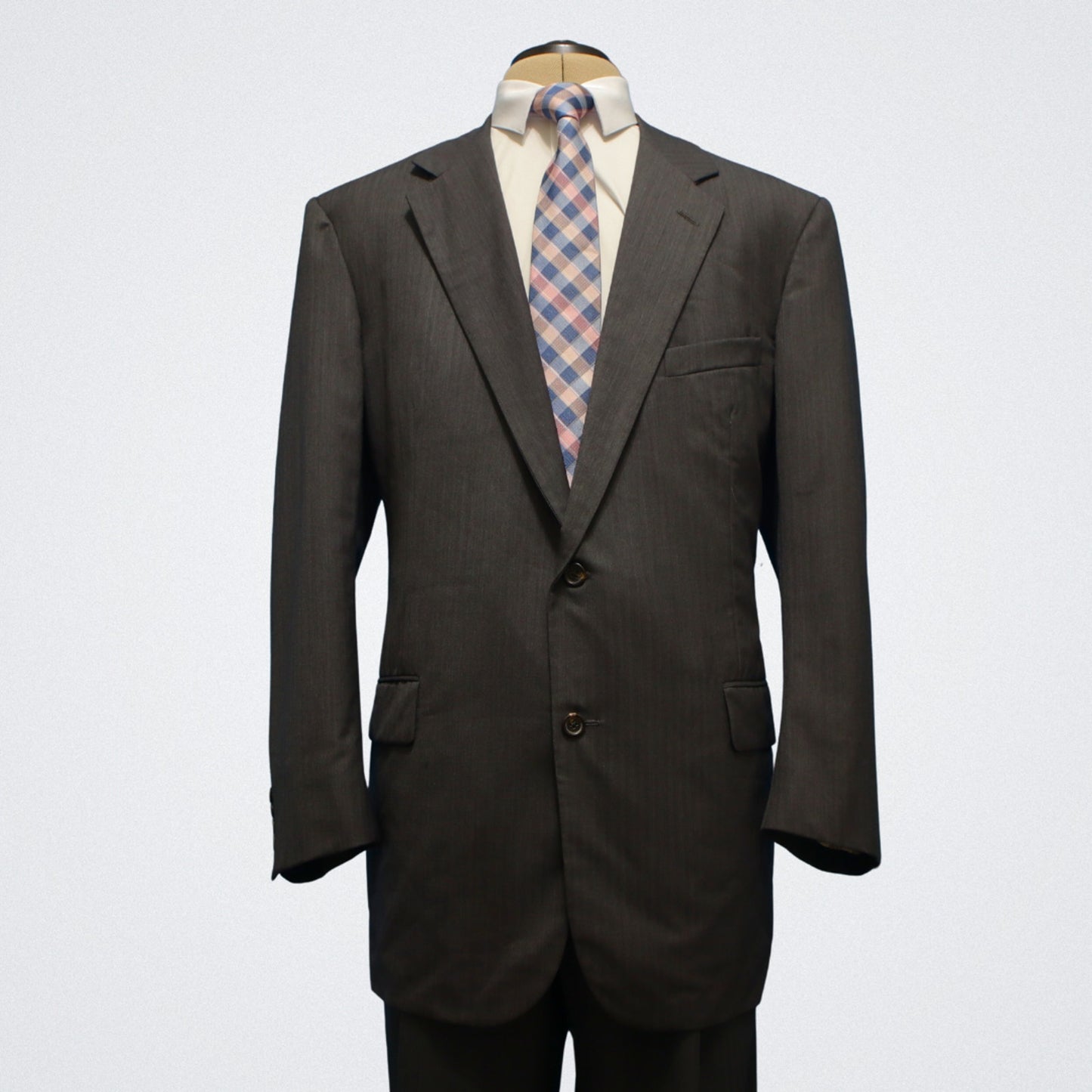 Brooks Brothers Golden Fleece 2 Piece Suit 44L Gray Tonal "Hand Tailored" Pleated Pants