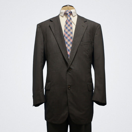 Brooks Brothers Golden Fleece 2 Piece Suit 44L Gray Tonal "Hand Tailored" Pleated Pants