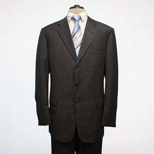 Hickey Freeman 2 Piece Suit 44L Black Loro Piana Tasmania Wool Super 120s Canterbury
