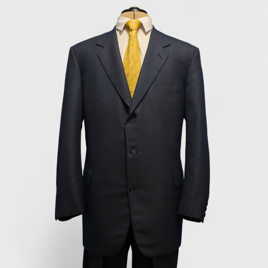 Brooks Brothers Makers Suit 43L Blue Tonal Wool  Pleated Front
