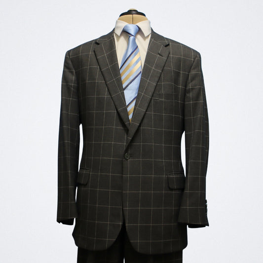 Bespoke Tom James X Holland Sherry 2 Piece Suit 40L Charcoal Windowpane Functional Cuffs Dual Vent