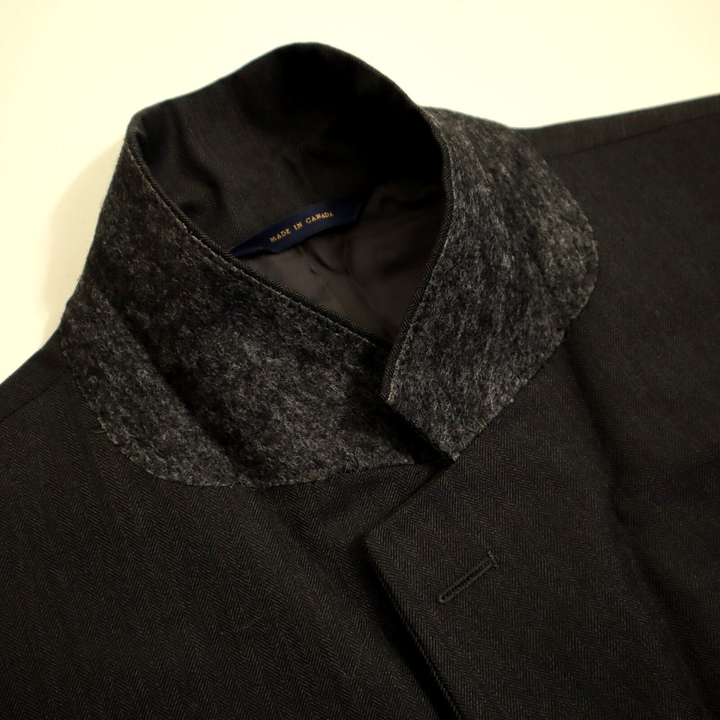 Brooks Brothers Madison X Saxxon 2 Piece Suit 44L Charcoal Tonal Striped Herringbone Pleated