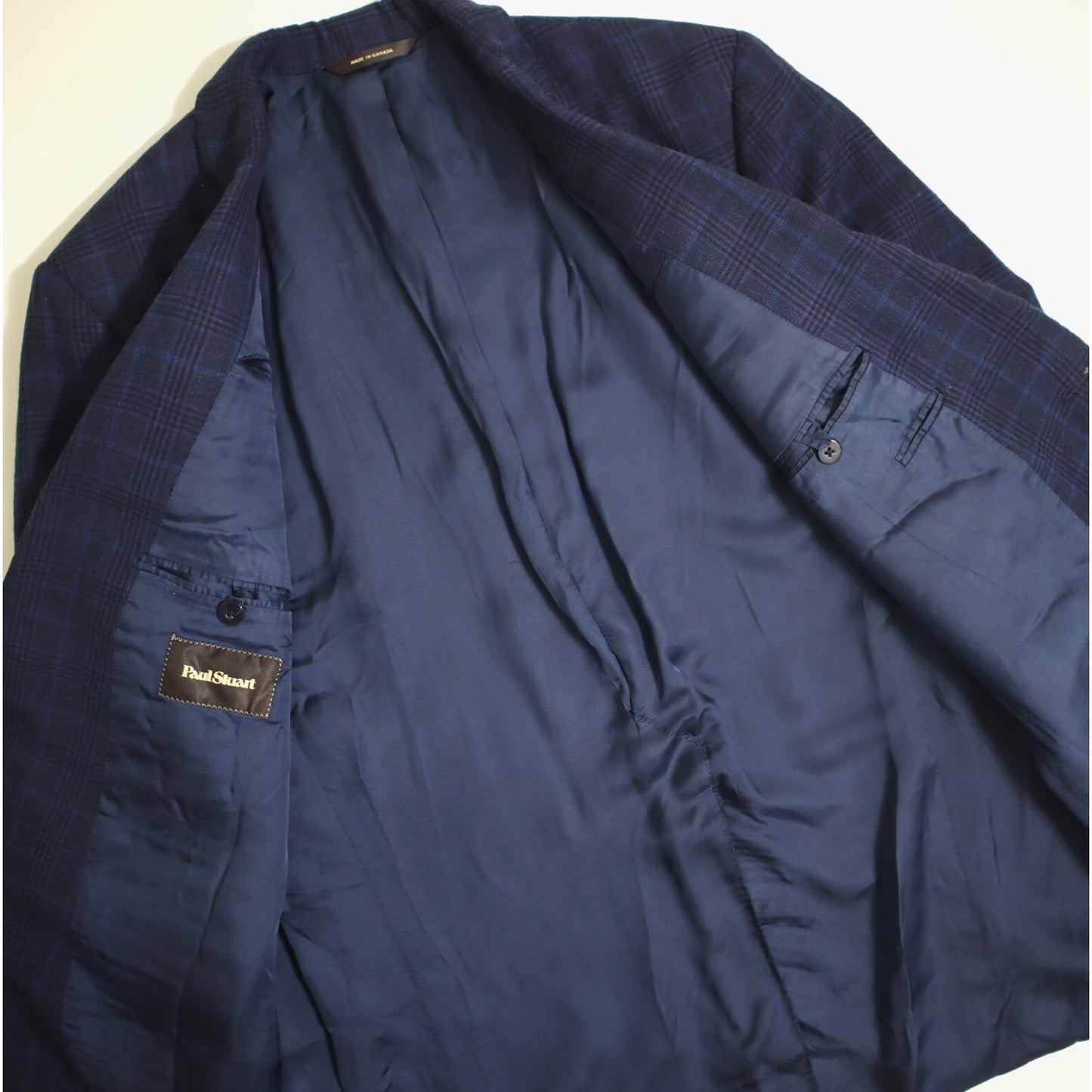 Paul Stuart Sport Coat 45L Royal Blue Plaid Linen Blend Blazer Italy