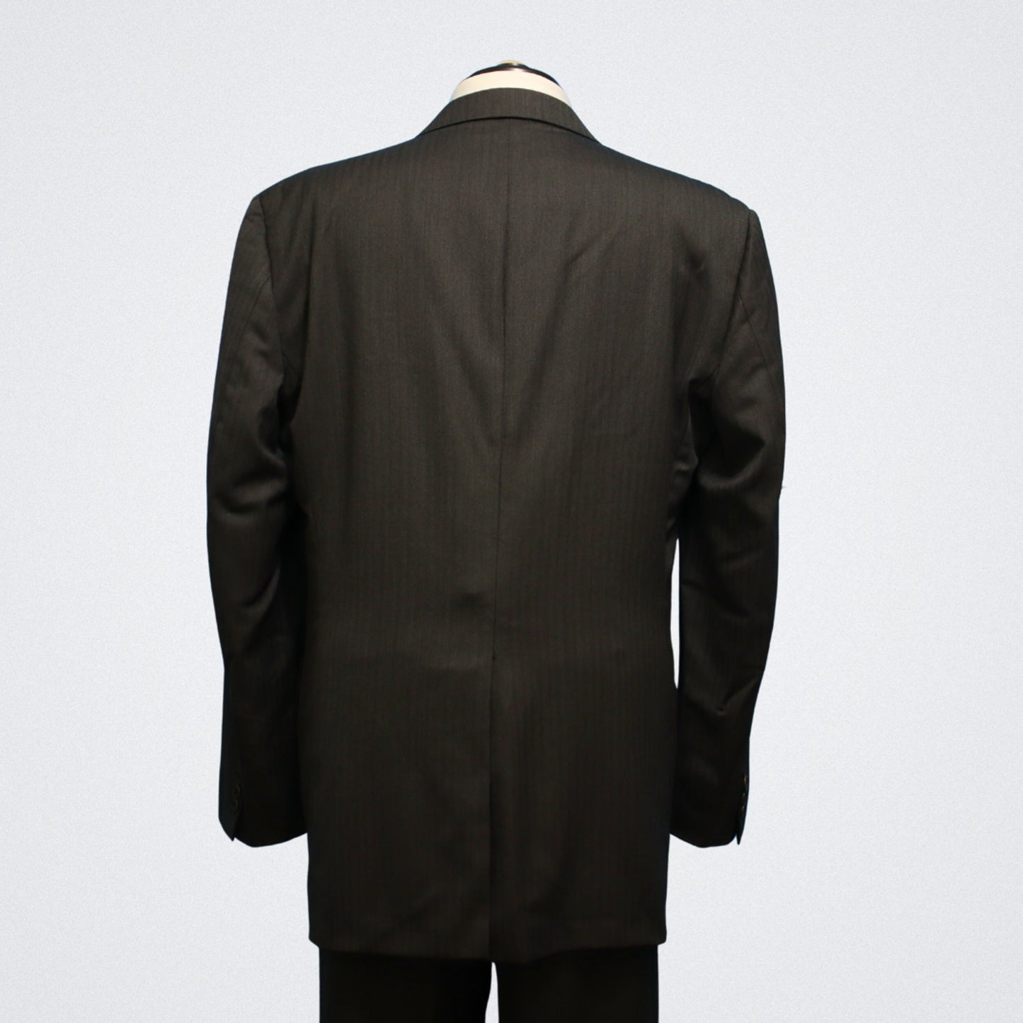 Brooks Brothers Madison X Saxxon 2 Piece Suit 44L Charcoal Tonal Herringbone Pleated Back