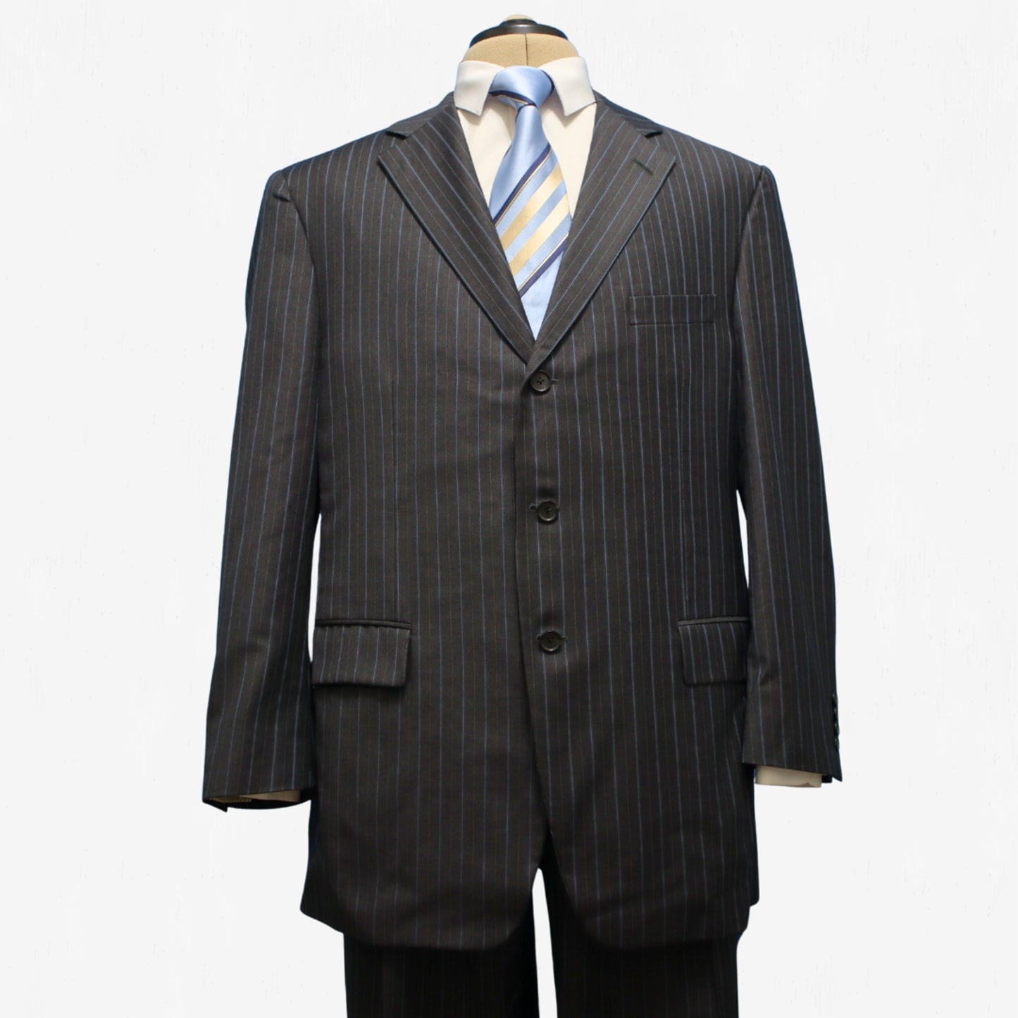 Samuelsohn 2 Piece Suit 44R Charcoal Pinstripe Como Full Canvas Super 120's Wool