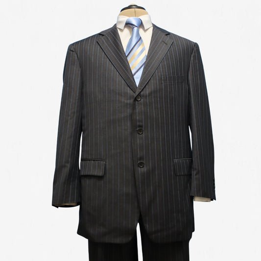 Samuelsohn 2 Piece Suit 44R Charcoal Pinstripe Como Full Canvas Super 120's Wool