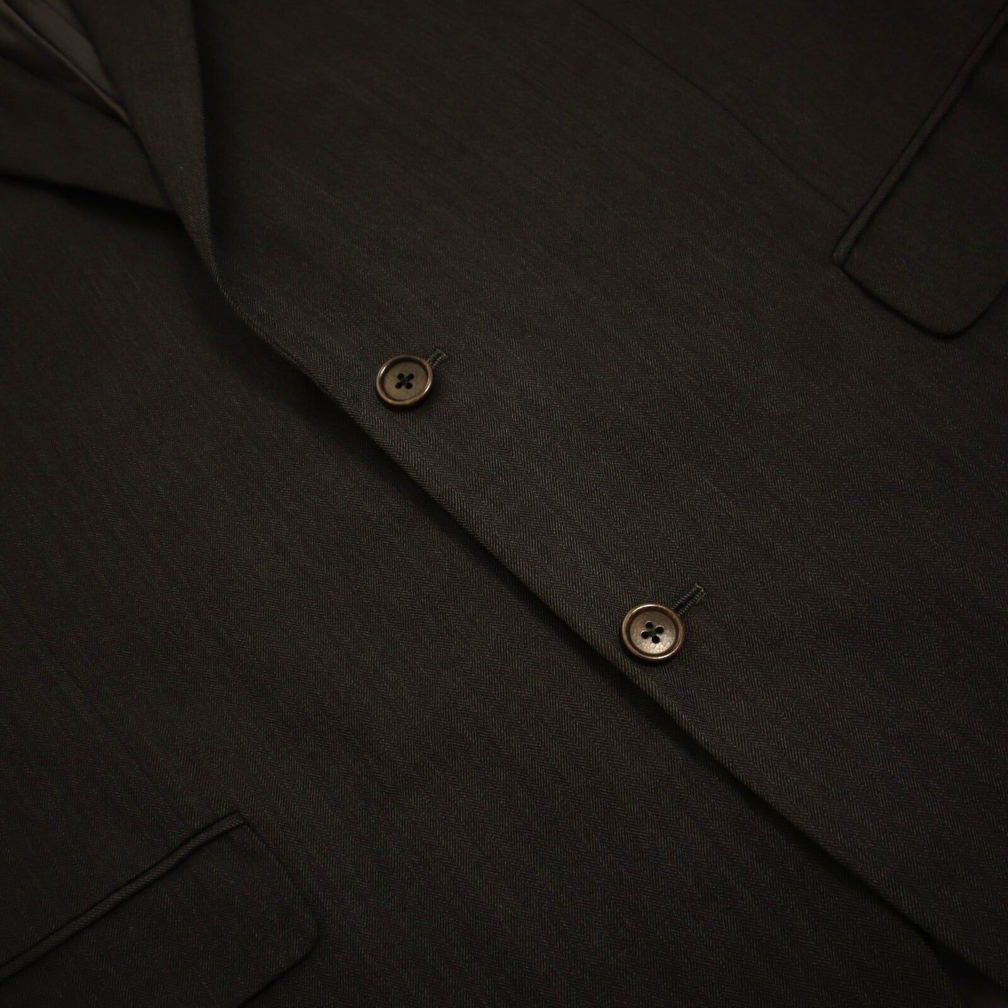 Brooks Brothers Madison X Saxxon 2 Piece Suit 44L Charcoal Tonal Striped Herringbone Pleated