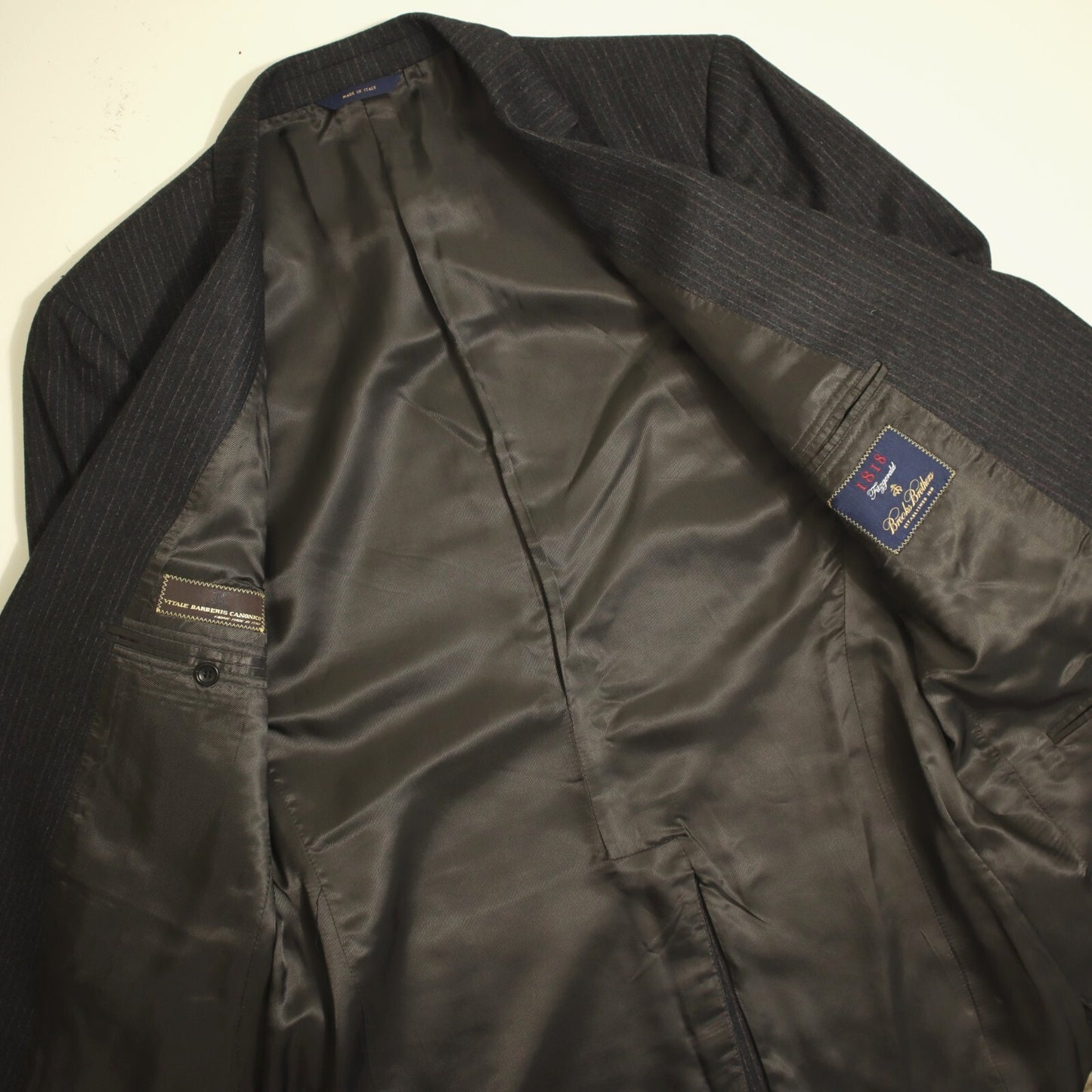 Brooks Brothers 1818 Fitzgerald 2 Piece Suit 43L Charcoal Flannel Wool Italy VBC