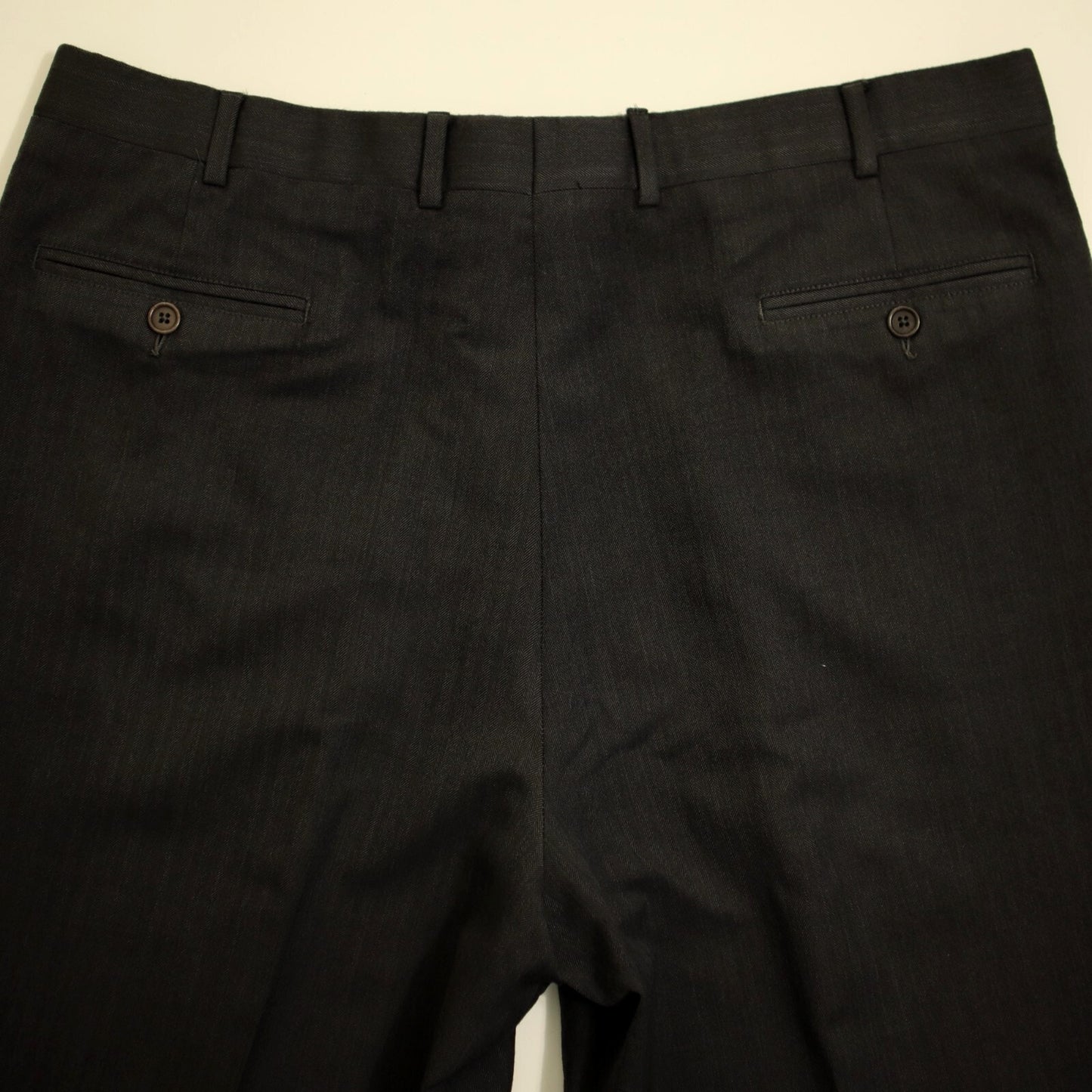 Brooks Brothers Madison X Saxxon 2 Piece Suit 44L Charcoal Tonal Striped Herringbone Pleated