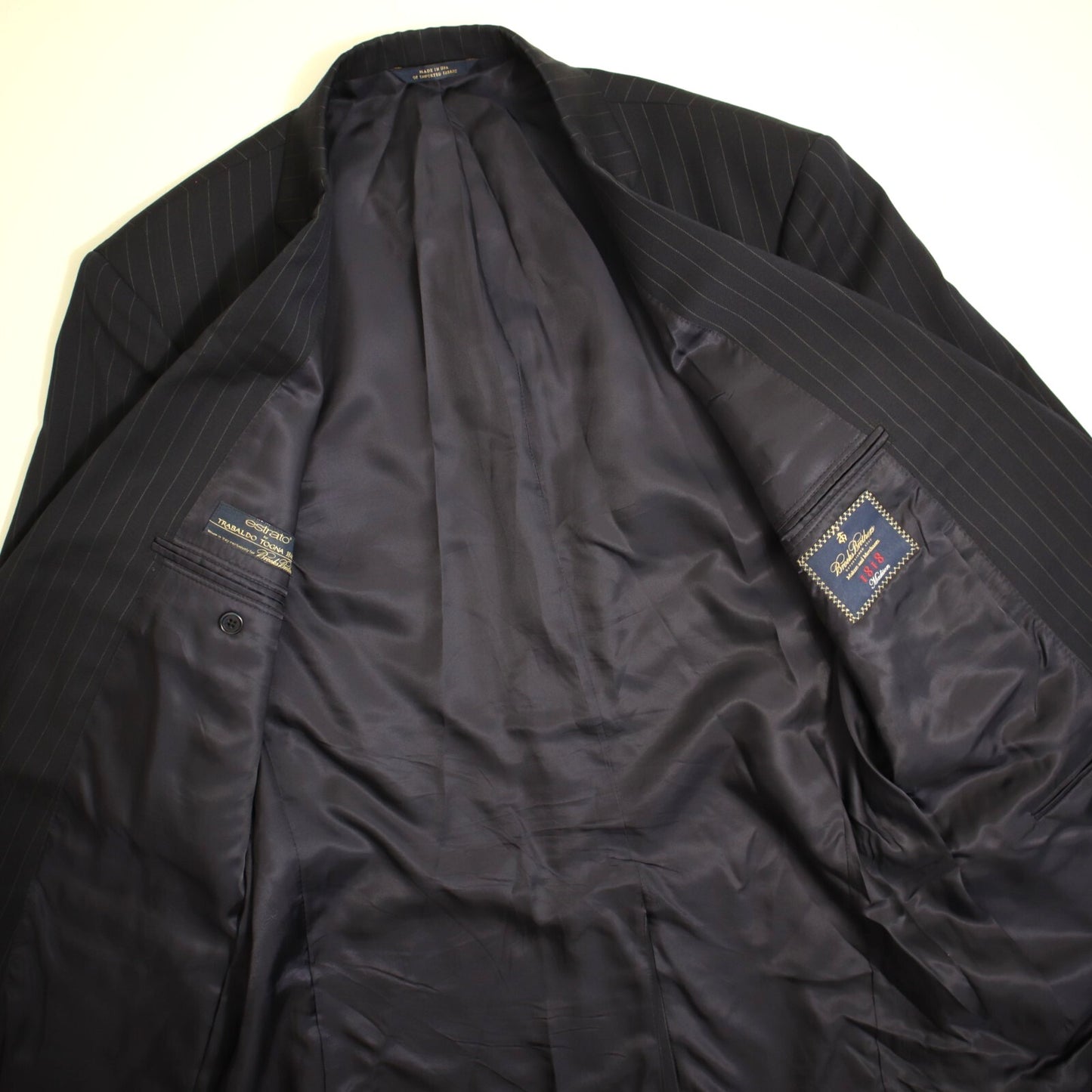 Brooks Brothers 1818 Madison X Estrato 2 Piece Suit 42L Navy Pinstripe Makers