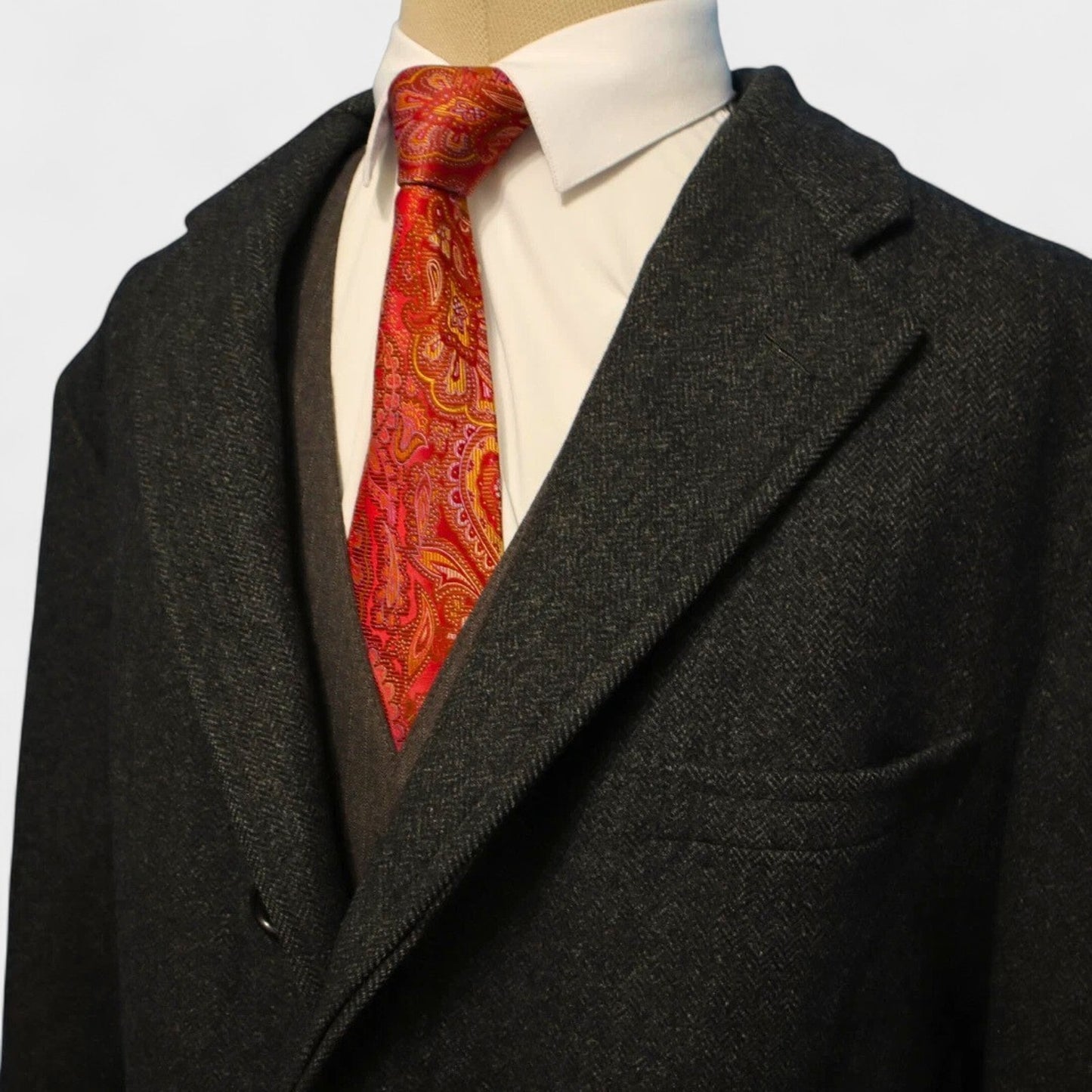 Vintage Brooks Brothers Makers Overcoat 44 XL Gray Heavy Tweed Herringbone USA