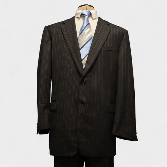 Hickey Freeman X Loro Piana 2 Piece Suit 46L Gray Pinstripe MADISON Super 130s Tasmania Wool