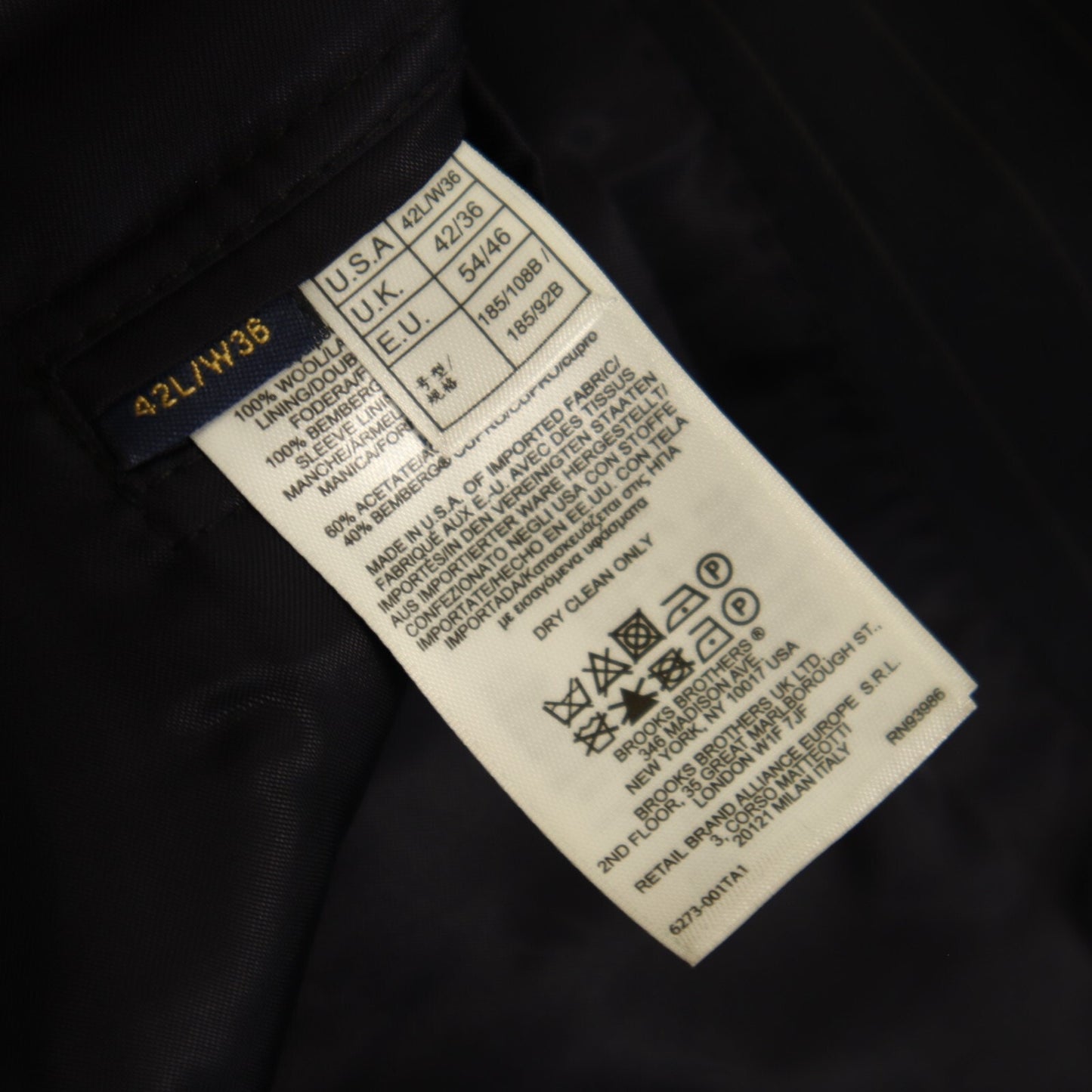 Brooks Brothers 1818 Madison X Estrato 2 Piece Suit 42L Navy Pinstripe Makers