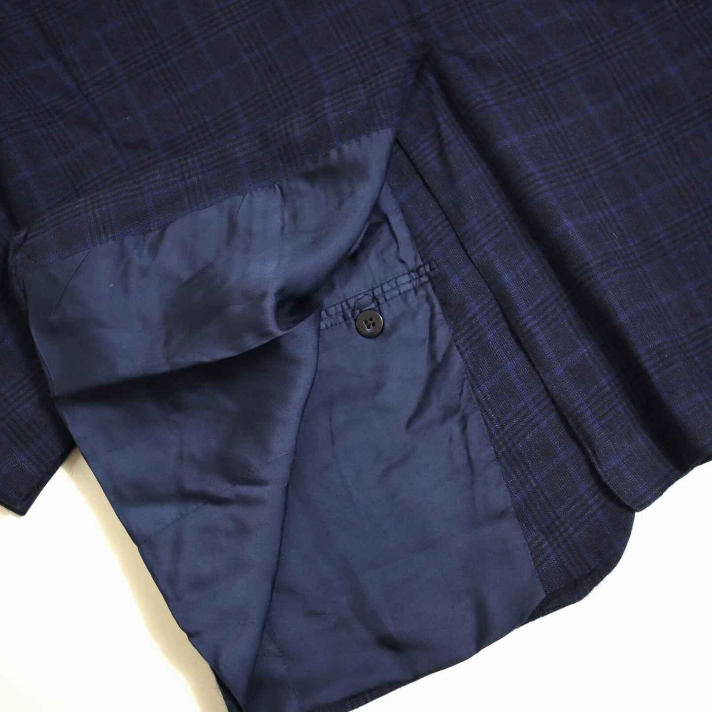 Paul Stuart Sport Coat 45L Royal Blue Plaid Linen Blend Blazer Italy