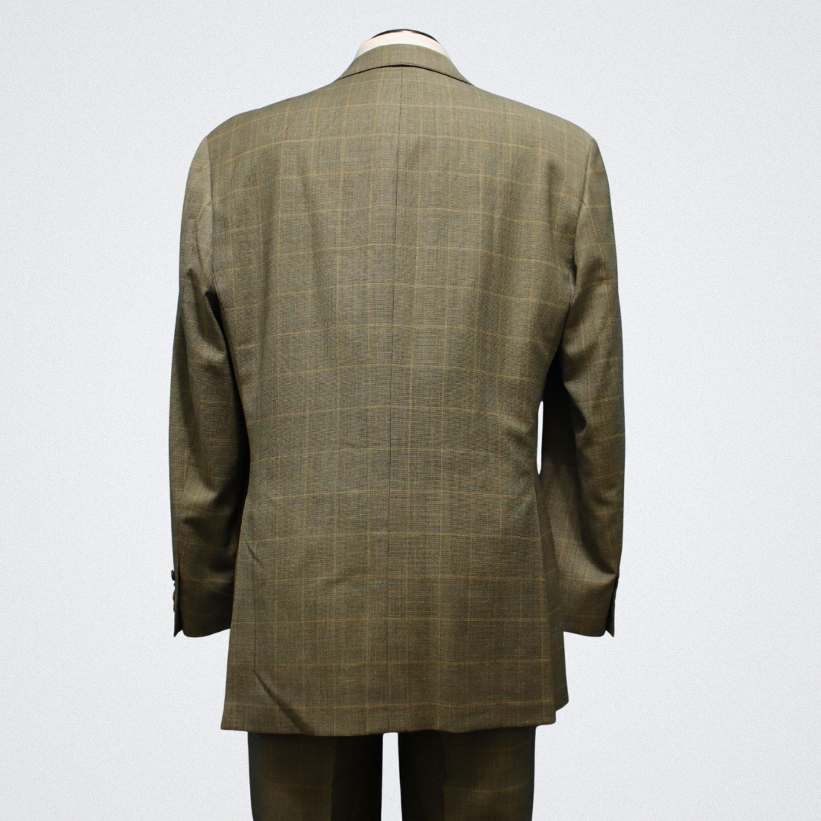 Tailored Samuelsohn Suit 42R Gray Windowpane Super 120s Wool Double Vent Back