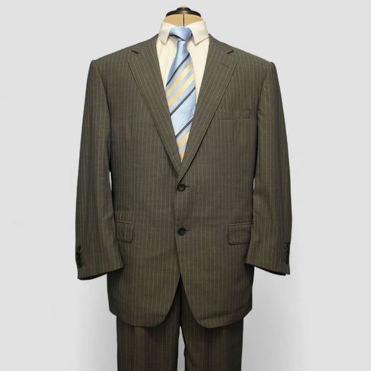 Samuelsohn Collection 2 Piece Suit 46R Gray Stripe Wool Dual Vent Surgeon Cuff Front