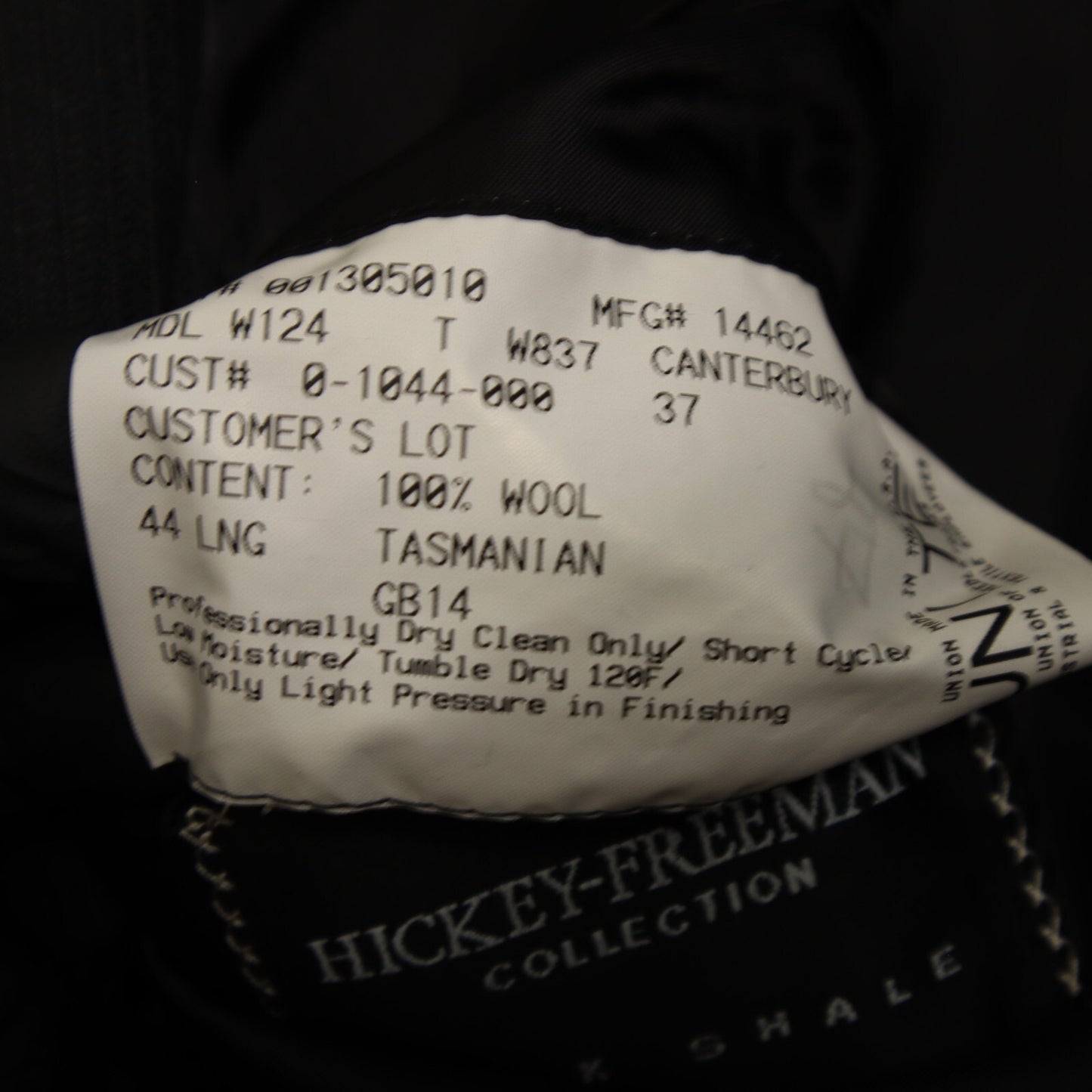 Hickey Freeman 2 Piece Suit 44L Black Loro Piana Tasmania Wool Super 120s Canterbury