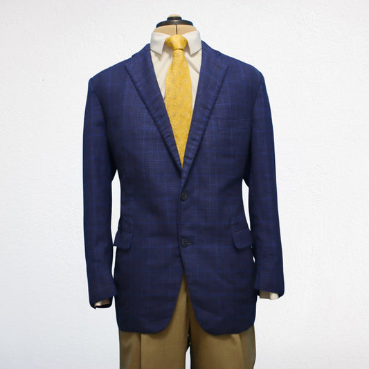 Paul Stuart Sport Coat 45L Royal Blue Plaid Linen