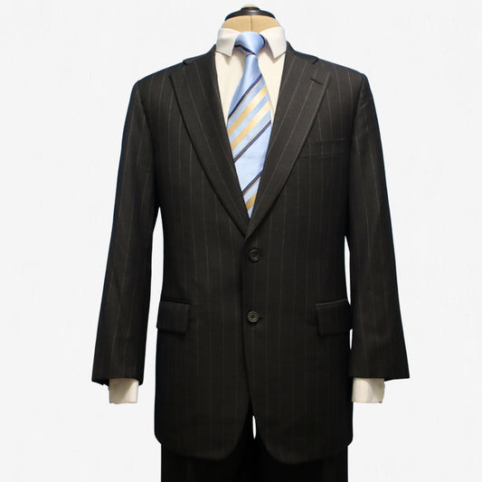 Samuelsohn 2 Piece Suit 41R Charcoal Gray Pin Super 110s Full Canvas Wool Italy Front