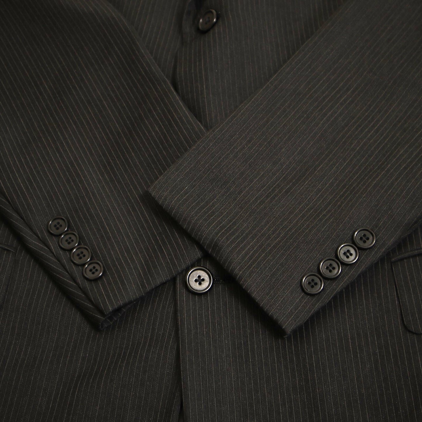 Hickey Freeman 2 Piece Suit 44L Black Loro Piana Tasmania Wool Super 120s Canterbury