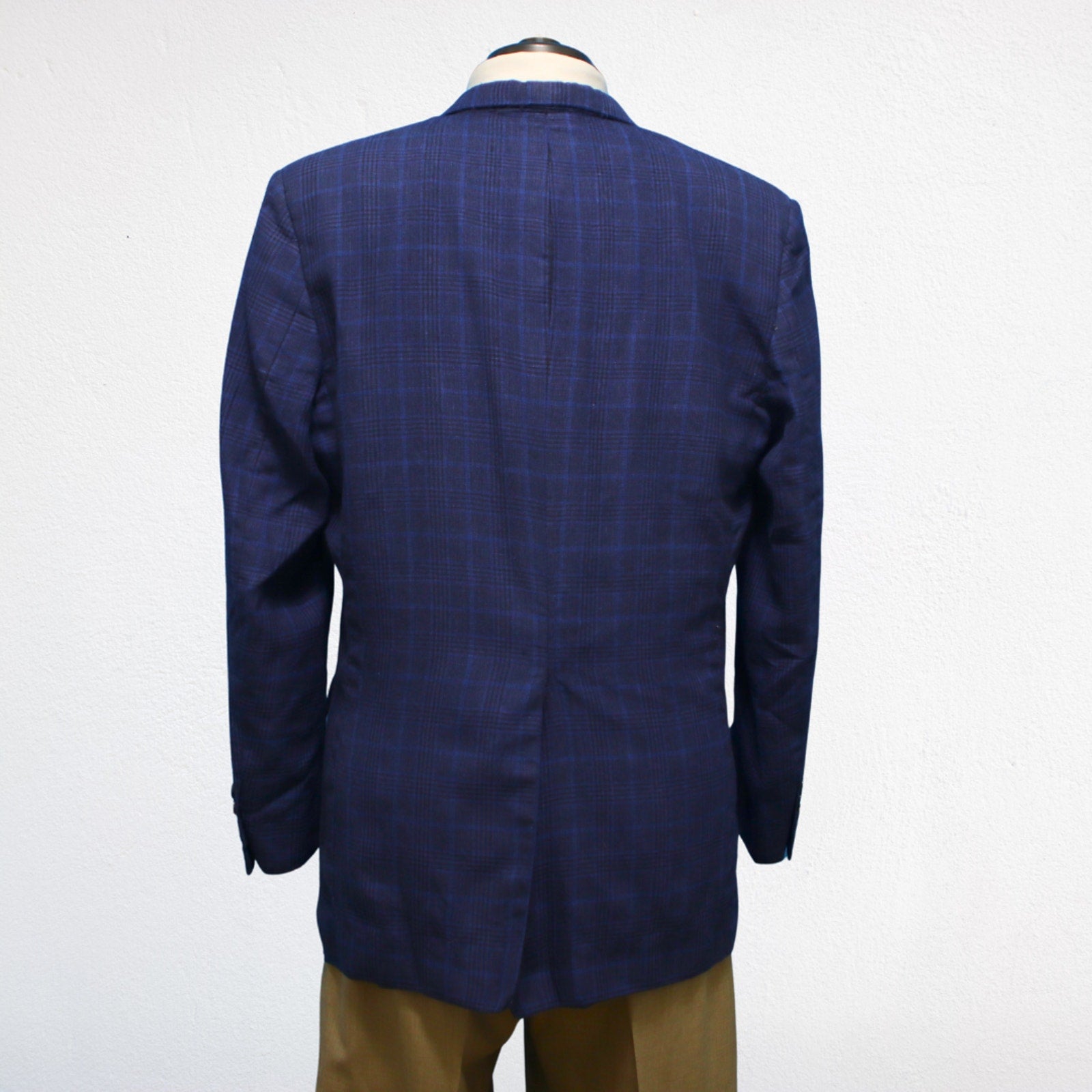 Paul Stuart Sport Coat 45L Royal Blue Plaid Linen