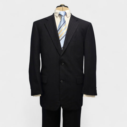 Brooks Brothers Makers 2 Piece Suit 41R Hand Tailored Charcoal Pinstripe Wool Front