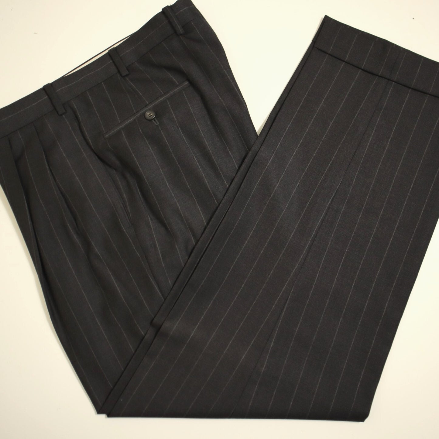 Samuelsohn 2 Piece Suit 41R Charcoal Gray Pin Super 110s Full Canvas Wool Italy
